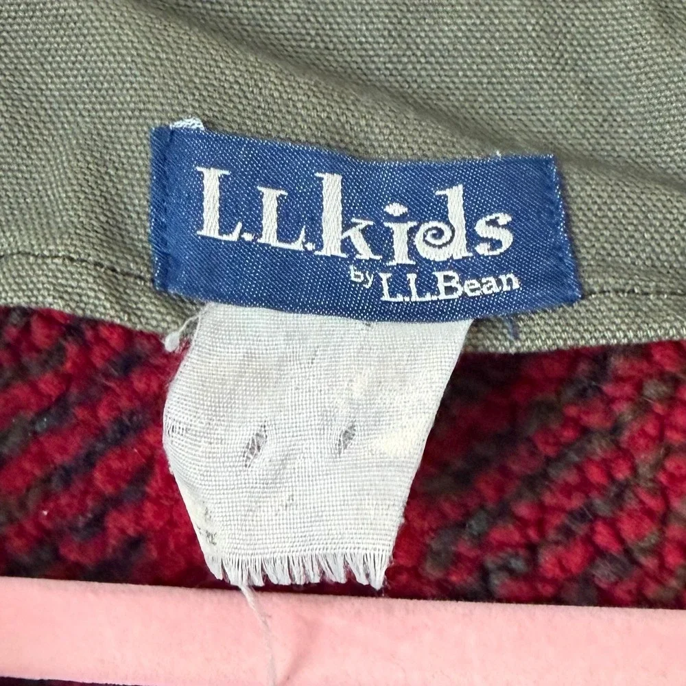 Vintage LL Bean Kids Removable Sherpa Lined Barn Coat Canvas Jacket Green XL